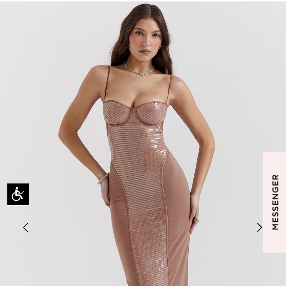 House of CB Rose Gold Sequin Bustier Maxi Dress